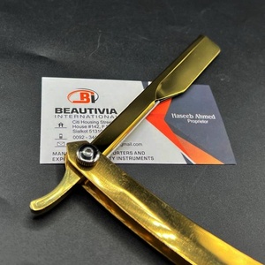 Plasma dorado profesional recto turco corte garganta nueva peluquería maquinilla de afeitar de acero inoxidable hombre afeitado Shavette logotipo personalizado - Product Image 3