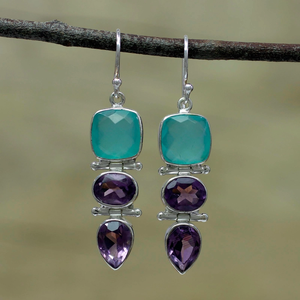 Prix de gros de bijoux fins en argent Sterling 925 à facettes améthyste calcédoine pierre précieuse boucle d'oreille à la main boucles d'oreilles pendantes - Product Image 3