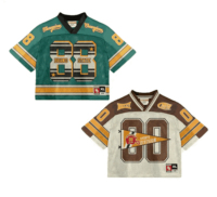 Nouvelle Arrivée Maillot de Foot Américain Rétro Personnalisé Luxe Coupe Boxy Épaules Tombantes Streetwear Vintage Transfert Thermique Respirant Court