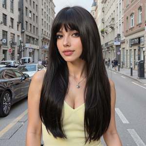 DWY Women's Elegant Natural Black Synthetic <b>Lace</b> <b>Wig</b> Small Cap Size Headband <b>Wig</b> - Product Image 1
