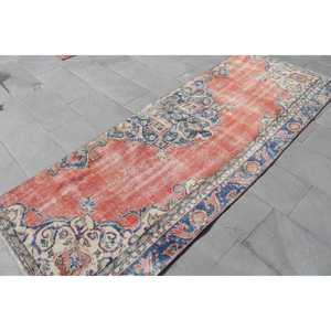Turkish Vintage Rug 3.3x9.1 ft (102x276 cm), <b>Red</b> Moroccan <b>Wool</b> Rug - Product Image 4