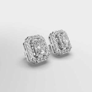 Radiant Cut Lab Grown Diamond Boucles d'oreilles Push Back Stud Wedding Halo Design Énorme Ratio Vente Cadeaux d'anniversaire - Product Image 4