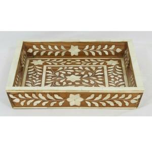 Exquisita Bandeja Decorativa Clásica Hecha a Mano con Incrustaciones de Hueso, Resina de Hueso para Mesa de Comedor, Servir Desayuno, Té, Sala de Estar - Product Image 1