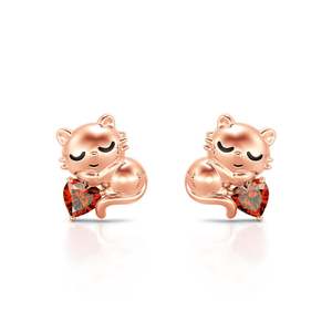 Boucles d'oreilles fines en argent sterling Jeulia Hug Me Sweet Sleeping Cat Heart Cut - Product Image 1