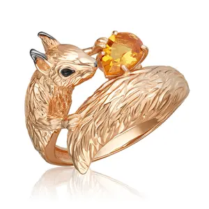 Unique 14 K solid Red Rose gold Squirrel Ring citrine