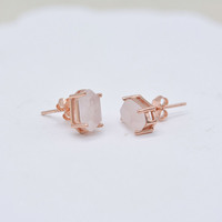 Bijoux quantité minimale de commande bas pierres précieuses 925 argent sterling cristal de quartz rose boucles d'oreilles roses transparentes