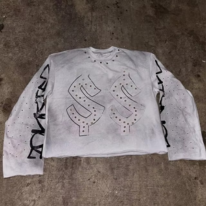 Venta al por mayor de camisetas de calle vintage de gran tamaño para hombres personalizadas lavado ácido pesado desgastado bordado Terry 100% algodón - Product Image 3