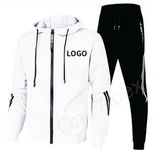 Survêtement à capuche 2 pièces à manches longues pour hommes 100% coton décontracté Gym Workout Activewear motif solide hiver saison fermeture éclair survêtement - Product Image 2
