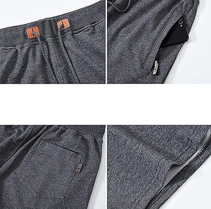 Pantalones cortos de Jogger de algodón informales para hombre con cintura elástica media patrón sólido bolsillos con cremallera y cordón para hacer ejercicio - Product Image 3