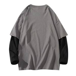 Camiseta de manga larga de algodón de gran tamaño para hombre, diseño cuadrado de doble capa con estampado gráfico personalizado de alta calidad - Product Image 4