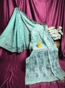 Sari Jamdani Tangile léger et à séchage rapide, idéal pour l'été, tissé écologique 500 GRM, robe pour femmes et jeunes filles, mariages - Product Image 5