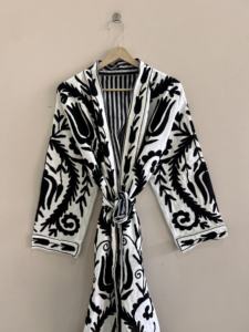 Cotton Suzani Handmade Traditional Embroidered Long Length <b>Kimono</b> Robe Duster <b>Jacket</b> - Product Image 6