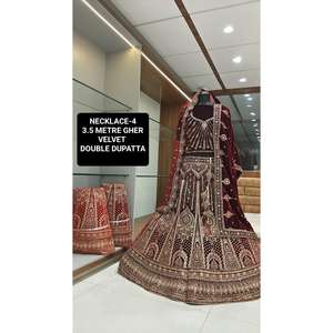 Lehenga Choli de Terciopelo de Primera Calidad a Precio Inmejorable, Corte Holgado, Manga Corta, Bordado, el Más Popular para Ocasiones Festivas, Directo de India - Product Image 5
