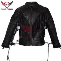 Veste en cuir à franges de qualité supérieure pour hommes et femmes-Vêtements d'extérieur en cuir noir de style Cowboy abordable Western American Wear