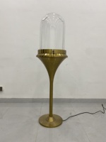 Vitrine à bijoux sur pied en acier inoxydable haut de gamme plaqué titane, verre trempé transparent, éclairage LED tricolore