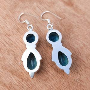 Boucles d'oreilles pendantes en topaze bleue suisse, plaquées argent, boucles d'oreilles à gouttes, boucles d'oreilles en cristal bleu aqua, bijoux bohèmes faits à la main, cadeau pour elle - Product Image 2