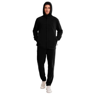 Vente en gros 100% coton Ensemble de jogging pour hommes Sweat à capuche lourd personnalisé avec fermeture éclair et broderie d'appliques Survêtement unisexe de grande taille - Product Image 5