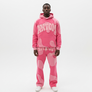 ชุดเสื้อกางเกงมีฮู้ดสำหรับผู้ชายงานเย็บปะผ้าฝ้ายเฮฟวี่เวทสำหรับนักวิ่งซักซักด้วยกรดชุดเสื้อผ้าแบบเย็บปัก - Product Image 4