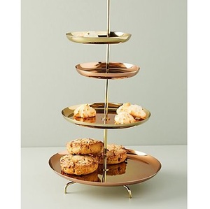 TQC Leaf Design Aluminum <b>Casted</b> Gold Finished Eco-Friendly Rectangle 2-Tier Customized Cake Stand Size for Tabletop - Product Image 4