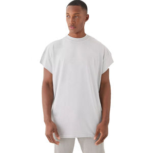 Wholesale 100% <b>Cotton</b> Vintage Cropped Sleeve Oversized T Shirts for Men Custom Blank <b>Raw</b> Hem Cropped Length Unisex T Shirts - Product Image 1