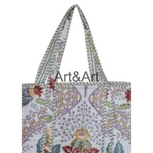 Sac fourre-tout en coton fait main vintage à imprimé floral imprimé à la main avec deux poignées Sac à bandoulière de haute qualité - Product Image 3