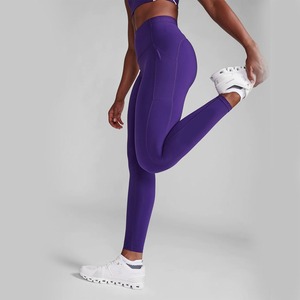 Medias deportivas de Yoga para mujer de algodón 100% púrpura, mallas transpirables de cintura alta para Fitness, Control de barriga informal sin costuras - Product Image 5
