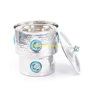 Contenedor de almacenamiento con acabado plateado martillado con tapa decorativa con incrustaciones florales esmaltadas, ollas calientes de Metal elegantes para regalo de comedor de cocina - Product Image 2