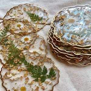 Ocean inspired resin coasters with golden highlights handmade epoxy mats ideal for coastal homes table decor and <b>gifts</b> - Product Image 5