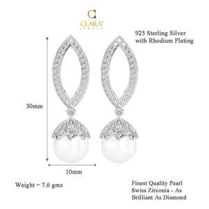 Pendientes de Plata de Ley 925 con Baño de Rodio y Perla Akari con Circonita Suiza para Mujeres y Niñas - Product Image 6