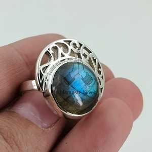 Handmade Women's <b>Statement</b> <b>Ring</b> with Labradorite Gemstone 925 Sterling <b>Silver</b> Birthday Anniversary Gift Turquoise Main Stone - Product Image 4