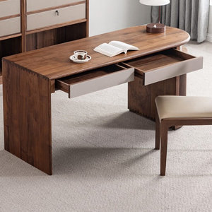 Solid Wood Rectangle Writing <b>Desk</b> Warm Brown Mortise-And-Tenon Joinery with <b>Drawer</b> Storage 1-Year Warranty - Product Image 2