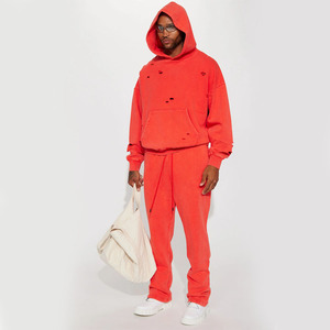 Sweat à capuche rouge surdimensionné délavé pour hommes avec poche kangourou à vendre à des prix bas - Product Image 3