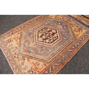 Alfombra Turca Vintage, Alfombra Decorativa de 4.8x6.7 pies, Alfombra Geométrica Amarilla y Azul - Product Image 3