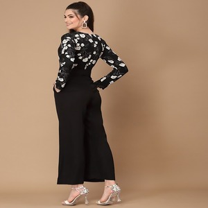 À la mode taille haute femmes brodé combinaison ensemble tissu éponge tissé tissage bureau dame Style motif quotidien porter formel - Product Image 4