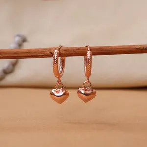 Pendientes de Aro con Forma de Corazón en Oro Rosa para Mujer, Estilo Vintage, Colgantes, Joyería de Cobre - Product Image 1