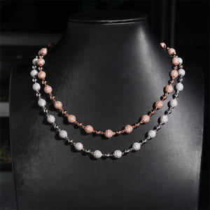 สร้อยคอแบบโซ่ลูกบอลสีโรสโกลด์สำหรับทุกเพศ ประดับเพชรโมอิสซาไนต์ทรงบริลเลียนต์สี D ผลิตในห้องปฏิบัติการ เครื่องประดับฮิปฮอป เงินแท้ 925 ชุบทอง - Product Image 2