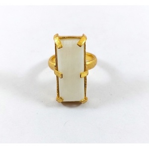 <b>24K</b> <b>Gold</b> Plated Rainbow Moonstone <b>Ring</b> Oval Cut Gemstone with Bezel Setting Brass Eye Pattern for Gift - Product Image 1