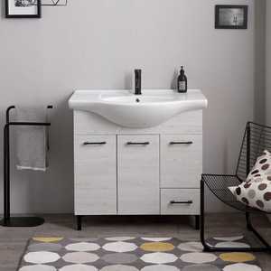Ravenna 105cm Modern White Oak <b>Floor</b>-Standing <b>Bathroom</b> <b>Cabinet</b> Includes Doors and Drawer - Product Image 2