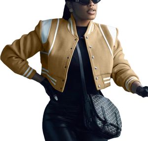 Meilleure vente femmes veste courte Varsity Letterman Crop vestes pour femmes laine corps cuir manches Lettermen vestes - Product Image 6