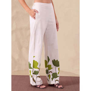 DEEBACO Women's Cotton Green Floral Co-ord Set <b>Split</b> Neck Long Tunic With Ankle <b>Trouser</b> Summer Spring Casual Western Wear Outfit - Product Image 3