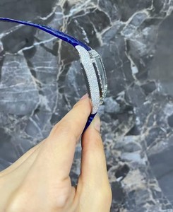 Montre de luxe automatique mécanique MIYOTA avec diamants en moissanite taillés, demi-sertie, boîtier en acier inoxydable, cristal saphir, bracelet en caoutchouc bleu - Product Image 5