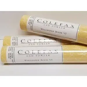Colefax & fowler VI แบบเวลเบคสีเหลืองอังกฤษวอลล์เปเปอร์ม้วน3ม้วนสำหรับห้องนั่งเล่นลายทางเรขาคณิตทำจาก PVC กันไฟ - Product Image 1