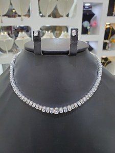 สร้อยคอเพชรมอยส์ซอไนต์รูปวงรีสีขาวพร้อมต่างหูสร้อยคอสวยปรับแต่งเครื่องประดับของขวัญที่ดีที่สุดสำหรับผู้หญิง - Product Image 3