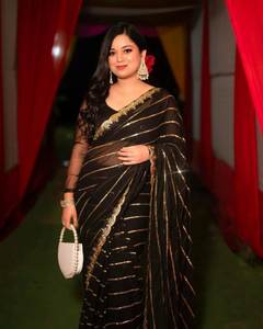 Bollywood Design Georgette Saree à la mode imprimé dessiné à la main belle blouse en viscose brodée pour les vêtements de mariage de fête des adultes - Product Image 3