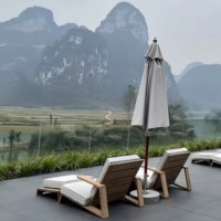 Ensemble canapé individuel et table basse en bois massif pour extérieur, idéal pour cour, hôtel, gîte, balcon, salon et loisirs