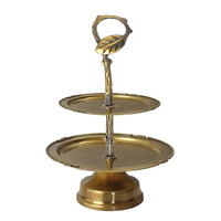 Support à gâteau en laiton à deux niveaux, finition argentée, éco-responsable, artisanal, moderne, pour la présentation de desserts décoratifs en métal pour mariages et fêtes