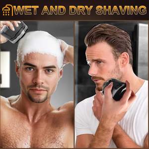 Rasoir Électrique Rotatif Étanche pour Hommes, Utilisation Humide et Sèche, pour Rasage de Tête Chauve, IPX7, Lames Remplaçables, Lavable, Qualité Allemande, pour Camping-Car - Product Image 2