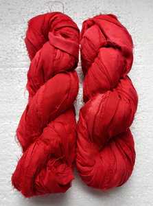 custom dyed sari silk <b>ribbon</b> yarns in <b>pink</b> and red colors made with premium quality recycled sari silk fabrics for crafts - Product Image 6