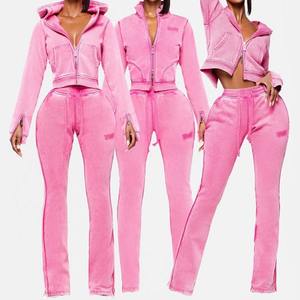 Chándal de invierno para mujer con capucha, personalizado con logo bordado, de alta calidad, transpirable, de color liso, lavado ácido, largo completo, para venta al por mayor. - Product Image 6