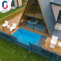 Piscine hors sol avec panneau latéral transparent et cascade, pour terrasse extérieure de villa, 20x40 pieds